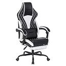 NIONIK Gaming Chair, Computer Chair with Footrest and Massage Lumbar Support, Ergonomic Office Video Game Chair, Adult Gamer Chair with Adjustable Height and Backrest (Black White)