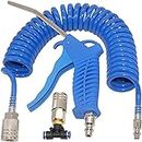 Dciustfhe Air Blow kit with 16Ft Long 8mm OD Coil PU Air Hose Air Duster Blow Kit (Blue)