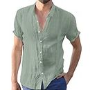 Manches rabattables pour homme - Solide - Col de chemise - Broderie - Décontracté - Bord - Chemise pour homme - Coupe du corps - Niveau 5, vert, M