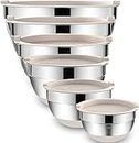 Umite Chef Mixing Bowls with Airtight Lids 6 Piece Stainless Steel Metal Nesting Storage Bowls, Non-Slip Bottoms Size 7, 3.5, 2.5, 2.0,1.5, 1QT, Great for Mixing & Serving (Khaki}