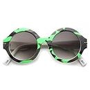 zeroUV - Bold Horn Rimmed Camo Print Frame Metal Arm Accent Round Sunglasses 49mm (Neon Green-Camo / Lavender)