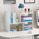 Hossejoy Wood Adjustable Bookshelf Bookcase, Expandable Desktop Storage Organizer Display Shelf Rack, Office Supplies Desk Organizer,White