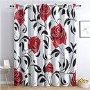 SZLYZM Flower Blackout Curtains for Bedroom living Room, Red Rose Curtains 46 x 54, 54 Inch Drop Curtains 2 Panels Set, Thermal Eyelet Drapes Decorative Patterned Window Treatments (Qt-&378)