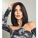 VIEWS 14 Inch, Short Straight Synthetic Natural Brown Bob Wigs Shoulder Length Wigs for Women Middle Part