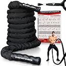 Pro Battle Ropes with Anchor Strap Kit and Exercise Poster – Upgraded Durable Protective Sleeve – 100% Poly Dacron Heavy Battle Rope for Strength Training, Cardio Fitness, CrossFit Rope (2” x 30 ft)
