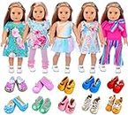 ZITA ELEMENT American 18 Inch Girl Doll Clothes Outfits Lot 7 = 5 Daily Costumes Clothes + 2 Random Style Shoes for 18 Inch Doll Accessories