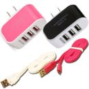 Triple USB Charging Port Data w/ Cable wall Charger Cord for Adriod Cell phones