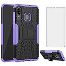 Asuwish Phone Case for Samsung Galaxy A20 A30 with Tempered Glass Screen Protector and Slim Stand Hybrid Heavy Duty Rugged Protective Cell Cover M10s A 30 20A SM A205G Kickstand Mobile Women Purple