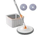 SKYVOKES Wet and Dry Mop Set Bucket System Floor Cleaning Mop 360° Rotating Square Mop-Head for Hardwood Tile Marble Floors 2 Replaceable Mop Pads with Self Separation Dirty and Clean Water Simplify