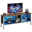 Bestier Entertainment Center, Gaming TV Stand for 70 inch TV, LED TV Stand with Modern Glass Shelve, TV Media Console for Video Games, Movies, Home Decor, Rustic Brown