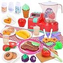 HOLYFUN Toy Blender Set, Toy Kitchen Appliances Playset with Juicer Toy, Play Food, Play Kitchen Accessories, Play Juice Blender Mixer Toy with Realistic Light and Sound for Kids Kitchen Ages 3+