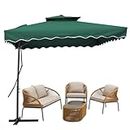 THESHELTERS - Side Pole Square Outdoor Garden Umbrella 9ft (2.2 x 2.2 sq mtr) with Cross Metal Stand | Double Top Patio Umbrella for Outdoor lawn, Patio, Beach, Party, Resorts (Green)
