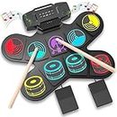 Electronic Drum Set, Uverbon Electric Drum Kit for Kids Colorful Drum Kit with USB Charging Bluetooth MIDI Built-in Speakers Roll Up Drum Kit for Kids, Christmas & Birthday Gift
