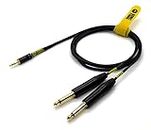 Sonic Plumber Black and Gold 3.5mm (1/8 Inch) EP Stereo to Twin 6.35mm (1/4 inch) TS Jack Interconnect Cable with Cable Tie (3 meter)