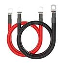 4 AWG Gauge 18 inches Battery Wire Set Red + Black Pure Copper Power Inverter Cable (1 Positive & 1 Negative) Terminal in 3/8‘’ Lugs Connectors for Automotive, Car, Truck, Motorcycle, Boat, RV, Solar (4AWG, 18''/50cm)