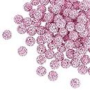 PH PandaHall 10mm Pink Rhinestones Beads 100pcs Pave Disco Ball Clay Beads Polymer Clay Crystal Beads Round Craft Beads for Friendship Bracelet Necklace Earring Jewelry Making Christmas Breast Cancer
