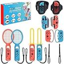PSS 2022 Switch Sports Accessories Bundle, 10 in 1 Family Sports Game Accessories Kit for Switch OLED, Joycon Grip for Hand Strap & Leg Strap,Chambara,Bowling Grip and Tennis/Badminton Rackets