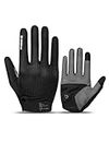 INBIKE Cycling Gloves Road Bike Memory Gel Padded Gloves for Men Women, Touchscreen Full Finger Shock-Absorbing Biking Gloves, Bicycle Breathable Reflective Riding Gloves Black Large