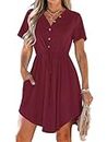 Women Summer Casual Swing T Shirt Dresses Beach Cover up Loose Dress(Wine Red,M)
