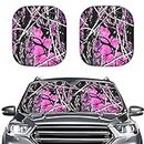 DISNIMO 2-Piece Car Windshield Sun Shade Pink Camo Hunting Forest Durable Sun Shield for Front Window Blocks UV Rays Foldable Automotive Interior Accessories for Sun Protection