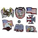 7pcs American Star Spangled Banner Eagle Flag Style Iron-on Patches,DIY Embroidery Applique Crafts，Used for Decorative Jeans Jackets Shoes Backpacks T-Shirt