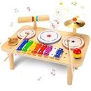 oathx 7 IN 1 Baby Kids Drum Set, Musical Toys Instruments for Toddler Drum Kit Wooden Xylophone, Percussion Instrument Montessori Toys Birthday Gift for Boys and Girls