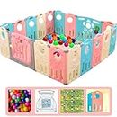 Careopeta 18 Panel Playpen for Babies Kids Play Yard with Mat and Balls Gate Playard for Baby Play Area Indoor Setup,Kid Toddlers Playpen Baby Upto 4 Yrs (Multi Color)