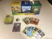 Super Pokemon Tin Bundle 3 TINS , 150 CARDS , 10 HOLOS / REVERSE ,1 X Badge V/EX