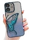 mobistyle Designed Luxury Glitter Cute Butterfly Plating Design Aesthetic Women Teen Girls Back Cover Case for iPhone 11 (Butterfly |Blue)