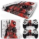 Elton Deadpool - Red & White Theme 3M Skin Sticker Cover for PS4 Slim Console and Controllers