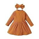 0 to 24 Months Toddler Swing Dress Girls' Dress Summer Long Sleeve Dress French Princess Dress+Hairband Children's Clothing (Orange, 12-18 Months)
