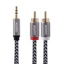 AGARO RCA Cable, 3.5 mm to 2 RCA Male Cable Audio Adapter, Stereo Audio Cable, 3.5 mm AUX to RCA Y Splitter Cable Male for Smartphone, Tablet, Speaker, MP3, TV, PC, Amplifiers, Metal Shell, 2M, grey