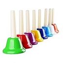 Hand Bells Set, Colorful Percussion 8 Note Diatonic Metal Hand Bell Kit for Kid, Adults, Used for Festival, Musical Teaching, Church Chorus, Wedding, Family Party