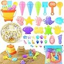 39Pcs Beach Sand Toys For Kids, Bucket And Spade Beach Set Kids, Sandpit Toys With Beach Bucket, 16’’ Beach Ball, Ice Cream Toys For Kids, Gems, Beach Bag, Summer Indoor Outdoor Toys Toddlers Children