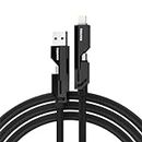 Sounce USB C Cable, 4-in-1 USB-C Cable, 66W C to C Cable Fast Charging Compatible Lightning to Type C, Type C to C, Lighting to Type A Compatible for iPhones, Ipads, Macbooks, Type C Laptops - Black