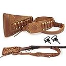 OXPANG Leather Cartridge Sling with Buttstock Ammo Holder for Rifles .30-06, .45-70, .308, 410GA (Brown Suit)