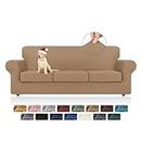 KEKUOU 4 Pieces Stretch Couch Covers for 3 Cushion Couch Sofa, Sofa Cover Slipcover for 3 Separate Cushion Couch with Soft Elastic Furniture Protector for Dog, Kids(Sofa,Camel)