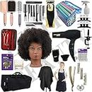 Liberty Supply Beauty School Kit Afro Natural Hair Manikin Head Cosmetology Student kit Braiding Hair Practice Set All in One Travel Bag