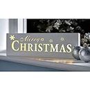 LED Lighted Merry X'mas Sign Decoration,Table Top Light, Window Top Light, Wall Light, 15 Inch Elegant White Wooden Lights, Battery Operated, By Masonanic