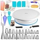 RFAQK 65 PCs Cake Decorating Kit Set with Cake Turntable-Cake leveler-24 Numbered Piping Tips with Pattern Chart & EBook- Straight & Offset Spatula-30 Piping Bags- 3 Scraper Set & Baking Supplies