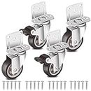 Nefish Side Mount Casters 2 Inch L-Shaped Small Rubber Caster Set of 4 with Load Capacity 600 LBS, Ball Bearing 360 Degree Plate Swivel Castors Wheel for Furniture, Baby Bed, Kitchen, Cabinet, Table