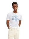TOM TAILOR Hombre Camiseta con logotipo impreso 1008637, 20000 - White, XL