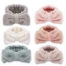 Vidillo 6 Pack Bowtie Headbands Microfiber Makeup Headbands Cosmetic Headbands Bowknot Elastic Hair Band for Wash Spa Yoga Sports Shower Beauty Facial Skincare Makeup for Girls and Women (A)