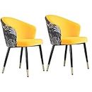 EMUR Modern Kitchen Velvet Dining Chairs Set of 2 Living Room Armchairs with Black Steel Legs Velvet Seat and Embroidery Backrests Makeup Chair Dining Chairs (Color : Orange Yellow)
