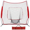 7'×7' Baseball Softball Practice Net Hitting Pitching Net Bow Frame w/Carry Bag 