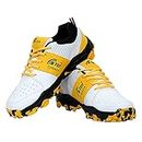 B-TUF Striker Cricket Shoes Studs Rubber Spikes Sports for Men Women Boys Girls (White/Yellow) Size India/UK 7