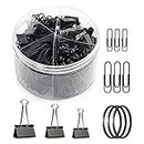 Paper Clips Binder Clips, 240pcs Black Office Clips Set - Assorted Sizes Paperclips Paper Clamps Rubber Bands for Office and School Supplies