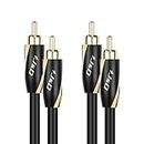 J&D Audiophiles RCA Cable, 24 AWG 2RCA Male to 2RCA Male Stereo Interconnect Audio Cable, Gold-Plated Subwoofer Cable for Home Theater, HDTV, Amplifiers, Hi-Fi Systems, Speakers, 1.8 Meter