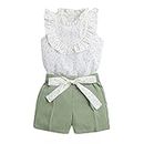 Hopscotch Girls Polyester Floral Print Blouse And Shorts Set In Green Color For Ages 10-11 Years (ADX-3086934)