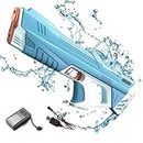 Pistola de Agua Eléctrica Niños Adultos, Alta Capacidad, Un Button Juguete de Piscina de Playa al aire libre de verano de tiro de Blaster de agua, Juguetes de Combate en el Agua-Bleu